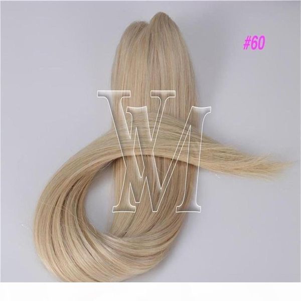 

color #60 no shedding european indian human hair single donor blonde virgin extension 100g 120g 140g 160g straight drawstring pontails, Black