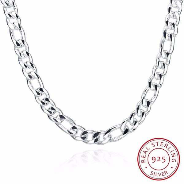 

24" pure real 925 sterling silver figaro chains necklaces women men jewelry boy friend gift 60cm 10mm colier wholesale y200918