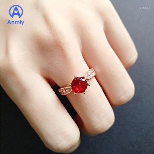 

wedding rings anmiy full low luxury fashion rose gold six claw red crystal ring charming on party as a queen1, Slivery;golden