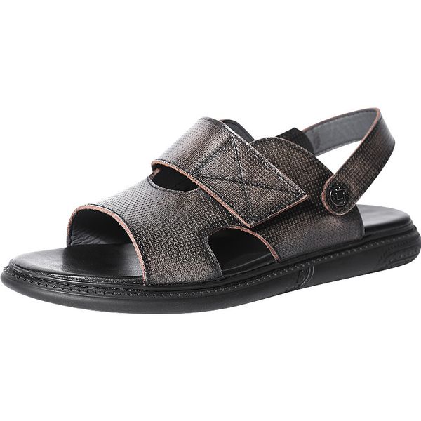 

summer genuine leather leather mens sandals slippers all-match beach shoes casual leather sandals men cowhide t200420, Black