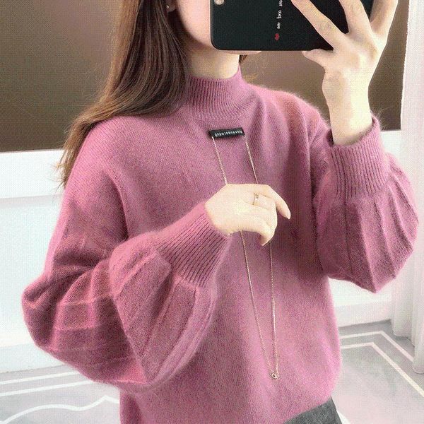 

women's sweaters 2021 half turtleneck pullover sweater korean chain deco lantern sleeves loose fall casual solid, White;black