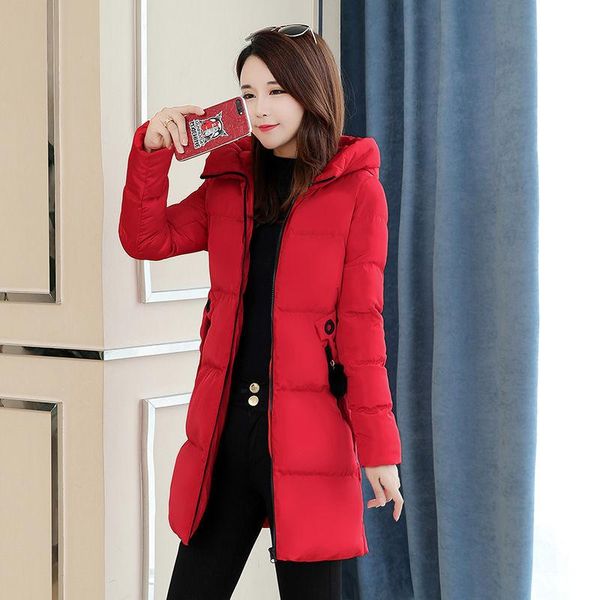 

women 2021 winter fashion new slim parkas female casual long solid color jacket ladies simple down cotton coats plus size l27, Black