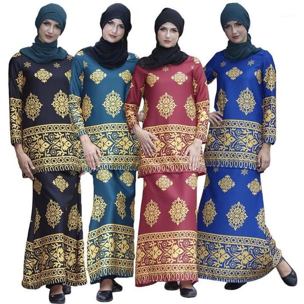

traditional muslim sets 2pcs chinese style printed suits skirts full cover slim long sleeve ramadan islamic clothing abaya1, Red