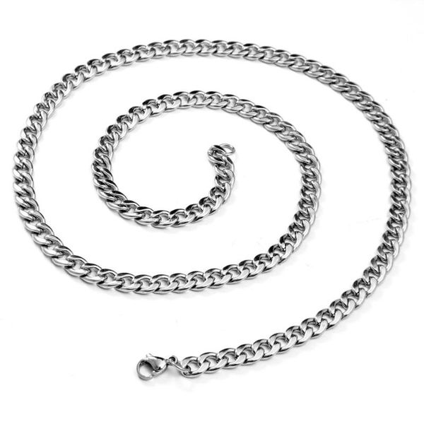 

boniskiss 20 inch basic punk stainless steel necklace for men women curb cuban link chain chokers vintage silver colour necklace