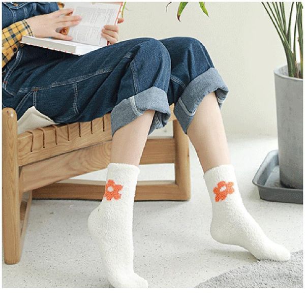 

cute socks women bed socks pure solid color fluffy warm winter gift soft floor home funny flower socks thick new y jllcyk, Black