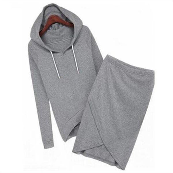 

2019 the new suit women hooded cultivate hoodies skirts set female thicken loose cotton skirts split set suit, Gray