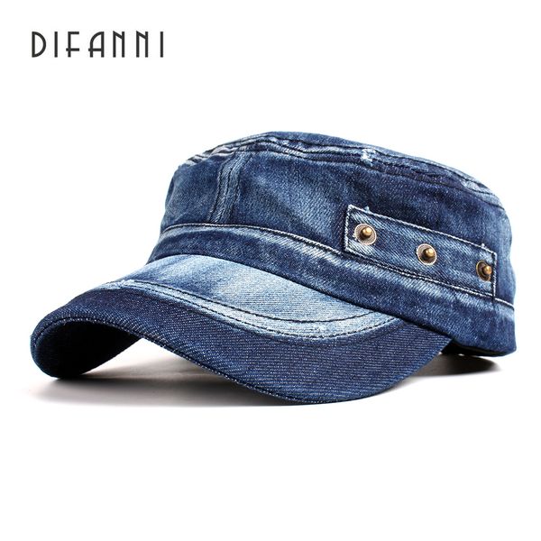 

difanni casual cadet baseball cap adjustable washed denim cotton hat solid snapback outdoor flatgorras hip hop men women cap t200104, Blue;gray