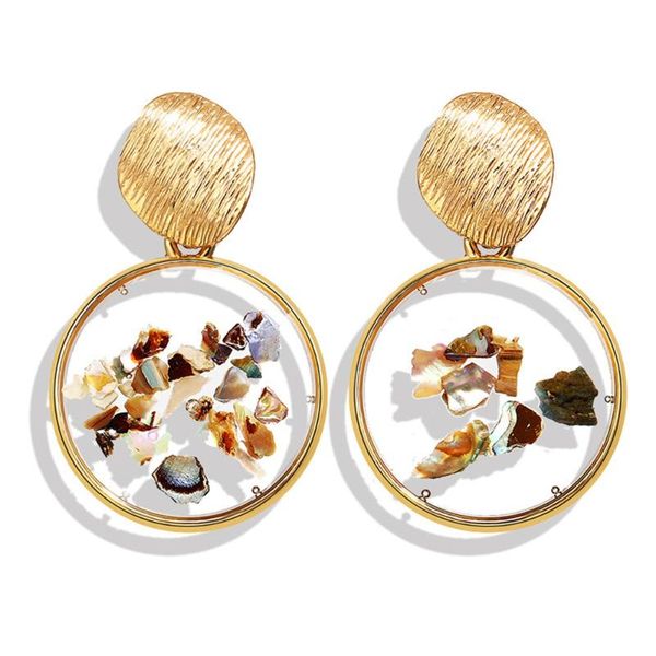 

hoop & huggie 5pairs/lot vintage earrings geometric irregular shell for women girl resin drop jewelry, Golden;silver