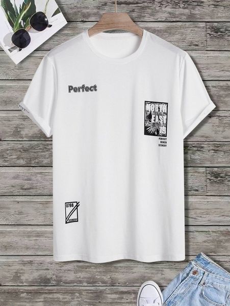 

men tropical & letter graphic tee x0vn#, White;black