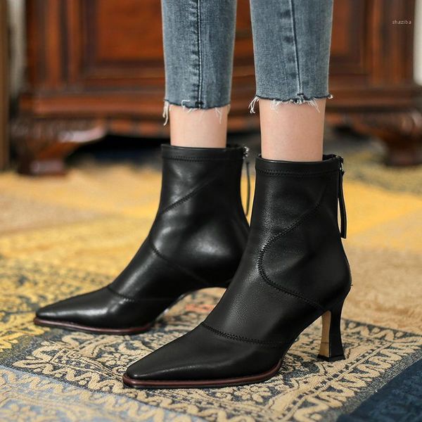 

boots 2021 trend women's fashion all-match commuter stitching solid color pointed toe stiletto high heels1, Black