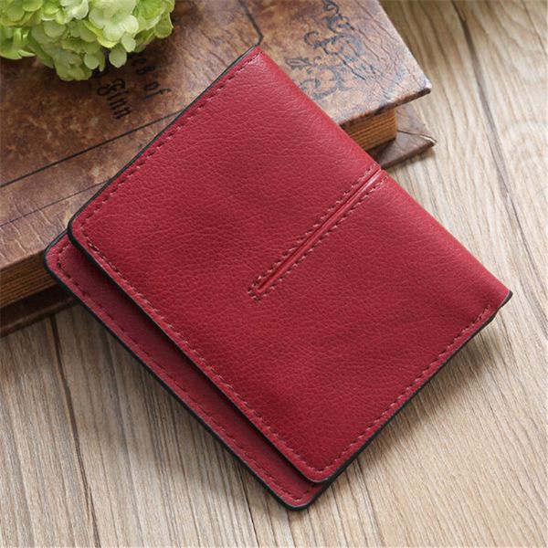

women casual short wallets simple id card holder coin pocket small wallet solid purse pu leather female lady bag, Red;black