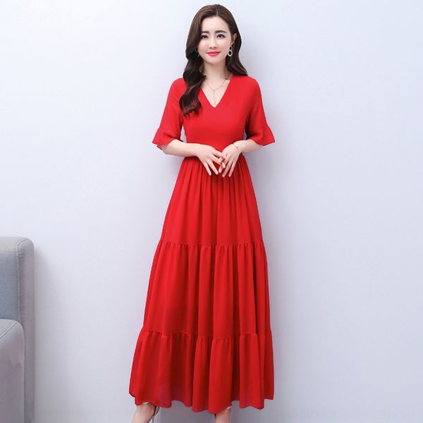 

2020 women's bohemian dress with thin dress skirtchiffon skirt skirtdresssummer solid colorbig swing beach chiffon skirt bahru, Black;gray