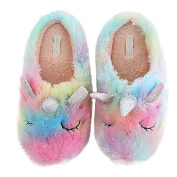 

dropshipping unicorn slippers cortoon rainbow comfy home indoor warm women animal shoes x1020, Black