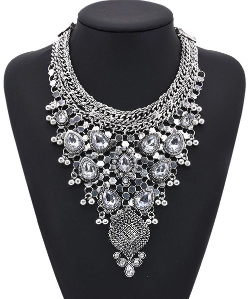 

большой воротник ожерелье женщины clear полный кристалл rhinestone v образный ожерелье femme maxi заявление большой bib choker ювелирные изд, Golden;silver