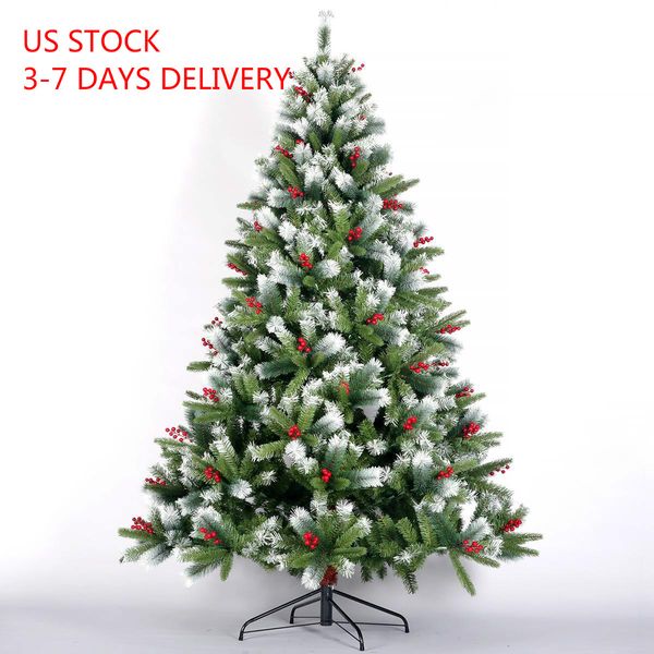 

us stock snow flocked christmas tree 7.5ft artificial hinged pine tree with white realistic tips unlit christmas decorations w49819948