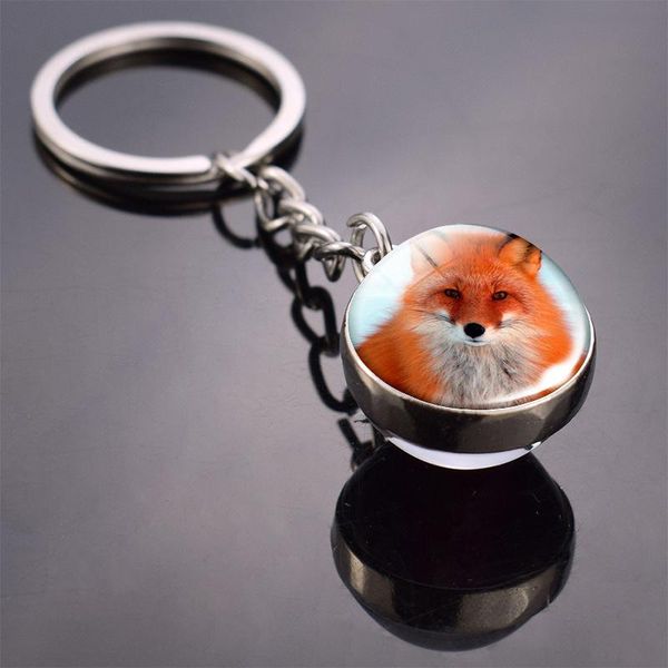 

cute animal key chain dog fox double side glass ball key chain portable key ring pendant keyring jewelry accessories sqclly new_dhbest, Gray