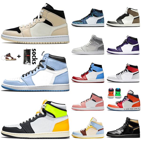 

wholesale 2021 jumpman 1 women mens basketball shoes 1s high og volt university blue barely orange fearless twist sports trainers sneakers