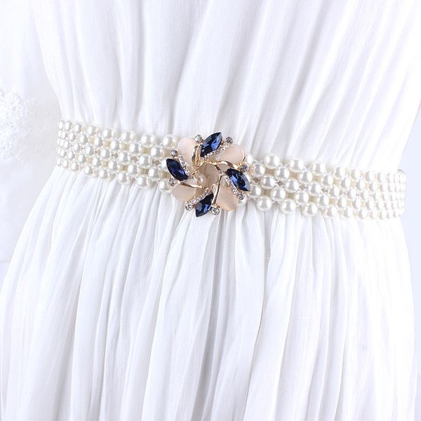 

fashion skirt belt decoration pearl chain dress accessories versatile elastic waistband with corset waist, Black;brown