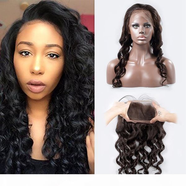 

pre plucked 360 lace frontal closure bleached knot brazilian virgin hair loose wave natural hairline lace frontal with baby hair, Black;brown