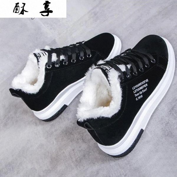 

women's shoes winter women boots warm fur plush lady casual shoes lace up fashion sneakers zapatillas mujer platform snow boots #sw5y, Black