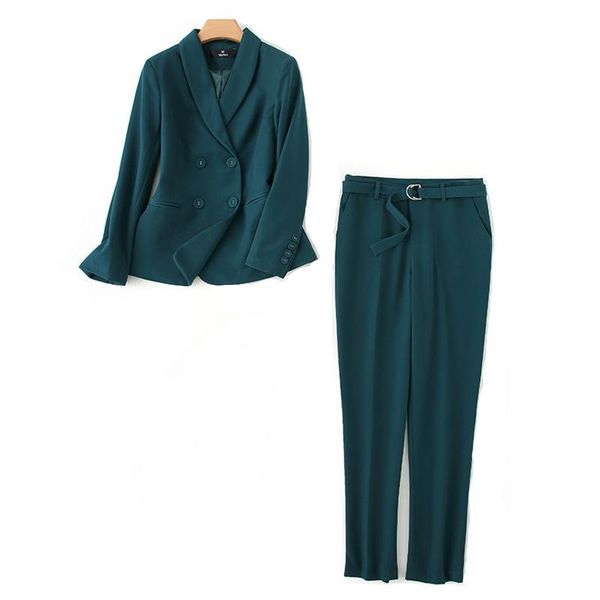 

new women blazer two piece sets long sleeve blazer coat straight leg pants office lady solid suit formal two piece set p137, White