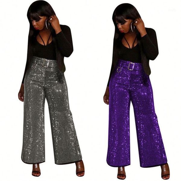 

fall and winter fashion light silk mid waist belt zipper wide leg women pants skirts clothing1, Blue