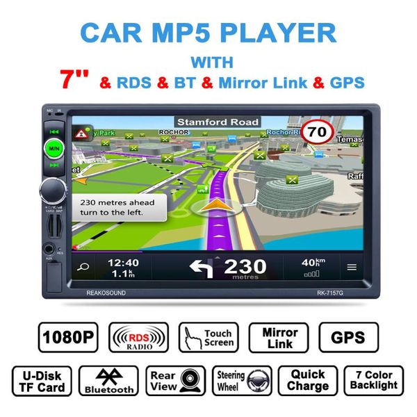 

2 din car mp5 player car video player with gps touch screen auto audio stereo multimedia fm/mp5/usb/aux/bluetooth rear camera