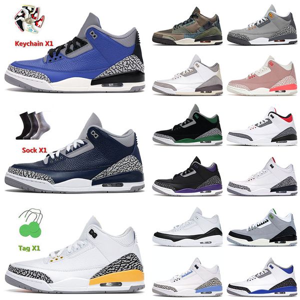 

original basketball shoes 3 3s iii mens jumpman sneakers blue cement court purple knicks rivals georgetown black cat patchwork sneakers, White;red