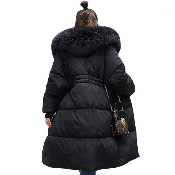 

2020 winter jacket women hooded with fur collar long female coat winter womens warm thicken long parka outwear parkas1, Black