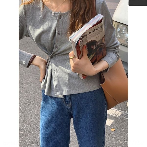 

cotton short sleeve for women 2020 autumn new korean slim round t- t-shirt neck threaded knitting base shirt 4r91c, White