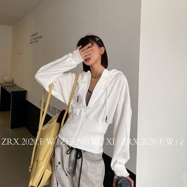 

we arewaist cardigan women's autumn 2020 dark sleeve clip hoodie knight short hoodie long sleeve jacket d4avt, Black