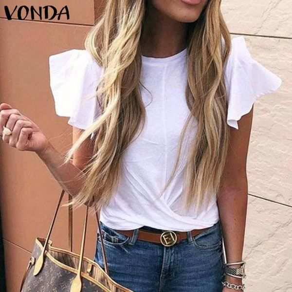 

women's blouses & shirts women blouse 2021 vonda summer bohemian casual loose short butterfly sleeve solid blusa office party tunic pl, White