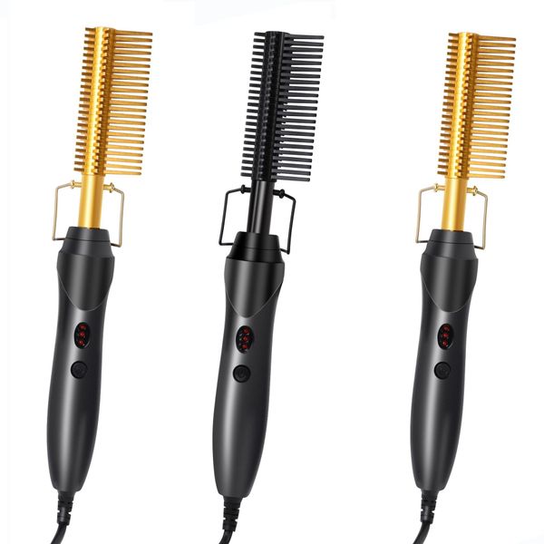 

promotion good quality electric coil hair comb home curling bar dry wet two copper comb, straight multi-function electric straight hair comb, Silver