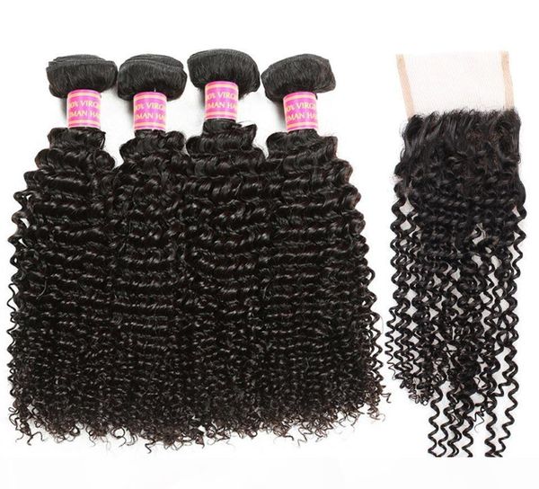 

meetu wholesale price 8a mink brazilian curly wave 4 bundles with 4*4 lace closure good virgin human hair weave bundles with closure, Black