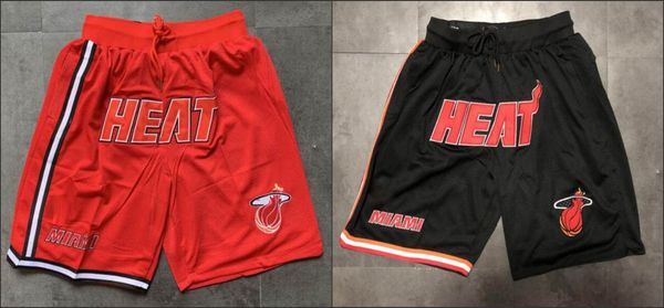 

miami heat men just don retro hardwood classics nba embroidered pocket mesh basketball shorts, Black