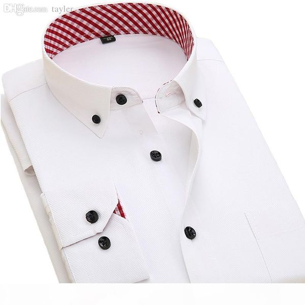 

wholesale-осень новые 2016 мужчины рубашки платья твердая мужская одежда с длинным рукавом лоскутная плед кнопка-up воротник мужчины бизнес, White;black