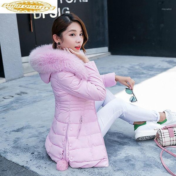 

women's long winter jacket korean long thick coat female vs jackets big fur collar parka campera mujer kj4211, Black