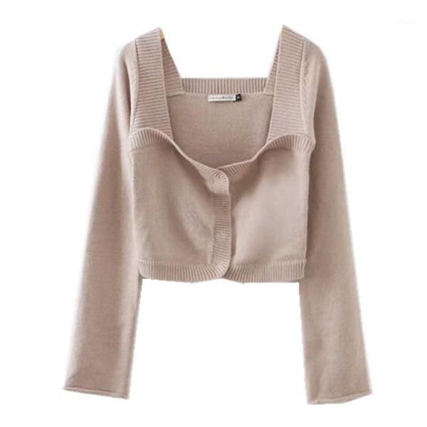 

2019 stylish knitting square collar cardigan sweater woman covered button long sleeve short jumper kleding jerseis1, White;black