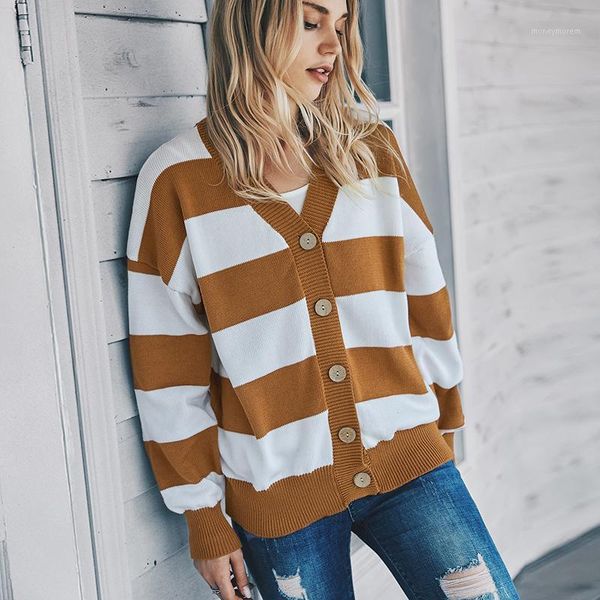 

women's knits & tees autumn winter women sweater cardigan long sleeve striped knitted cardigans ladies casual loose sweaters pull femm, White