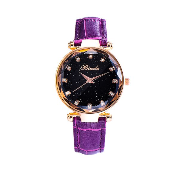 

binda star full diamond watch ladies temperament high-grade simple fashionable wrist skin with waterproof quartz movement, Slivery;brown