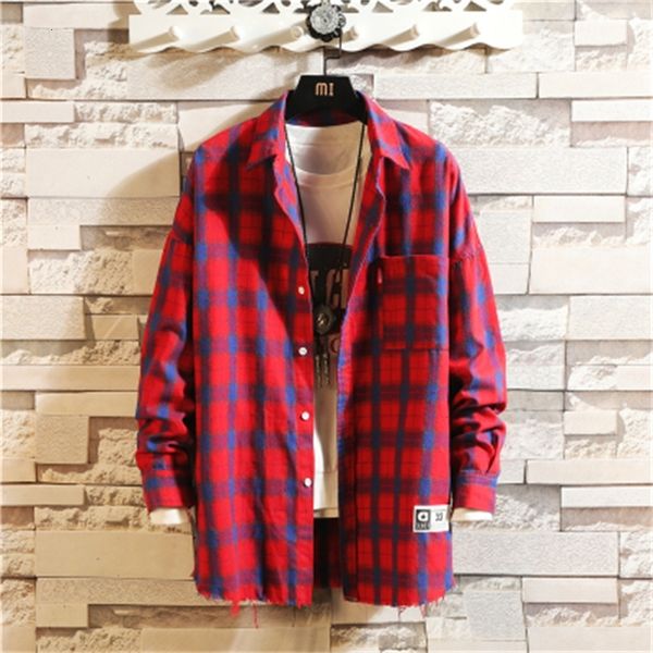 

2021 new hip hop streetwear punk style casual plaid shirt men's long sleeve 00mz, White;black