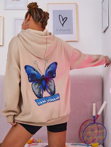 

butterfly & letter graphic hoodie j9qx#, White;black