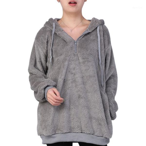 

new women fleece hoodies 2020 long sleeve hooded pullover sweatshirt dihope winter warm zipper pocket fur coat plus size 5xl1, Black