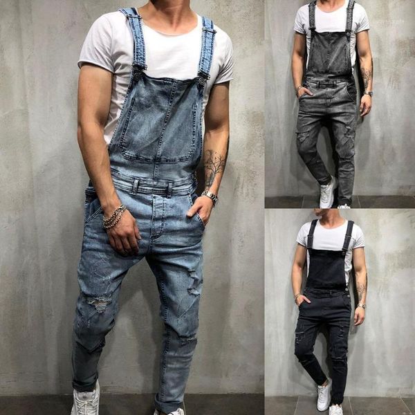 

men's jeans 2021 retro summer men ripped denim overalls destroyed hole long pants jumpsuit mens suspender pants1, Blue