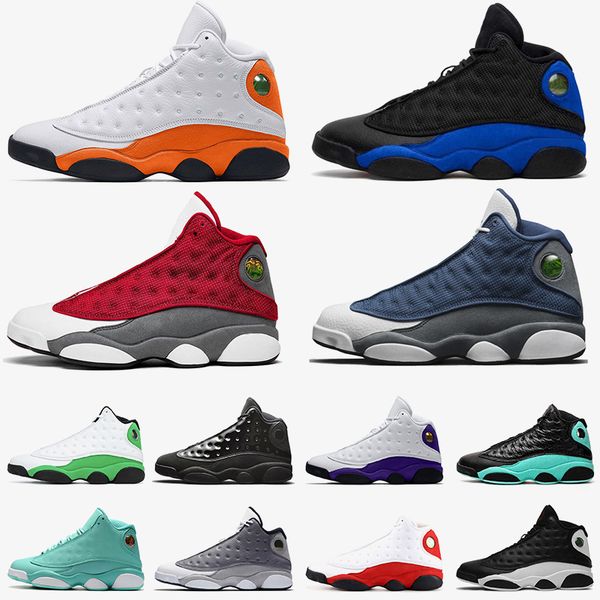 

selling flint 2021 jumpman 13 playground bred womens mens basketball shoes lucky green 13s cap and gown trainers sneakers size 13, White;red