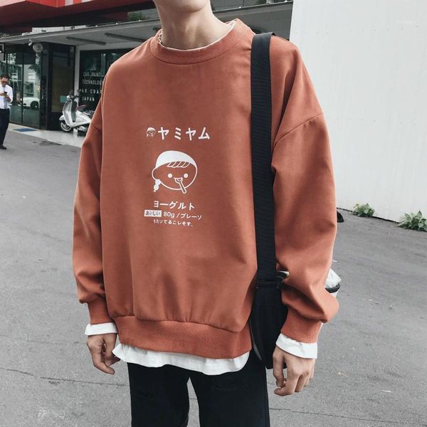 

2018 spring new men's printing pattern round collar false two pieces pullovers loose casual solid color hoodies sweatshirts m-xl1, Black