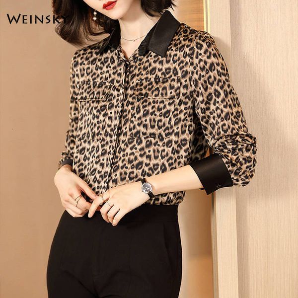 

2019 new autumn women full sleeve elegant leopard print blouse lady office casual