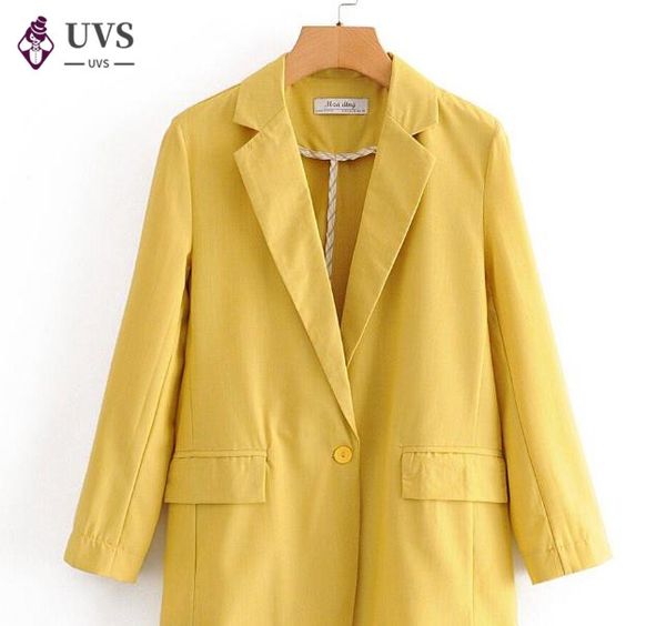 

elegant yellow women blazer coat 2020 spring single button pockets casual loose office wear female jacket, White;black