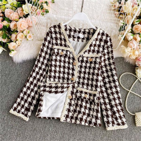 

new autumn winter coat women korean vintage tweed jacket small fragrance patchwork elegant short woolen outwear1, Black;brown