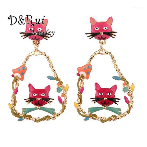 

2020 creative women's drop earrings alloy metal gold color enamel animal cat dangle earring jewelry for women girls party, Silver